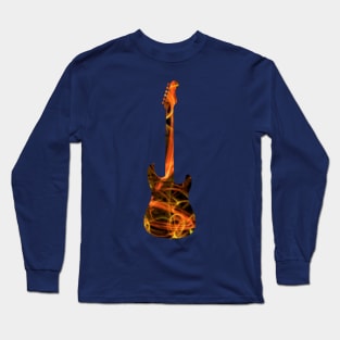 Orange Flame Guitar Silhouette on Black Long Sleeve T-Shirt